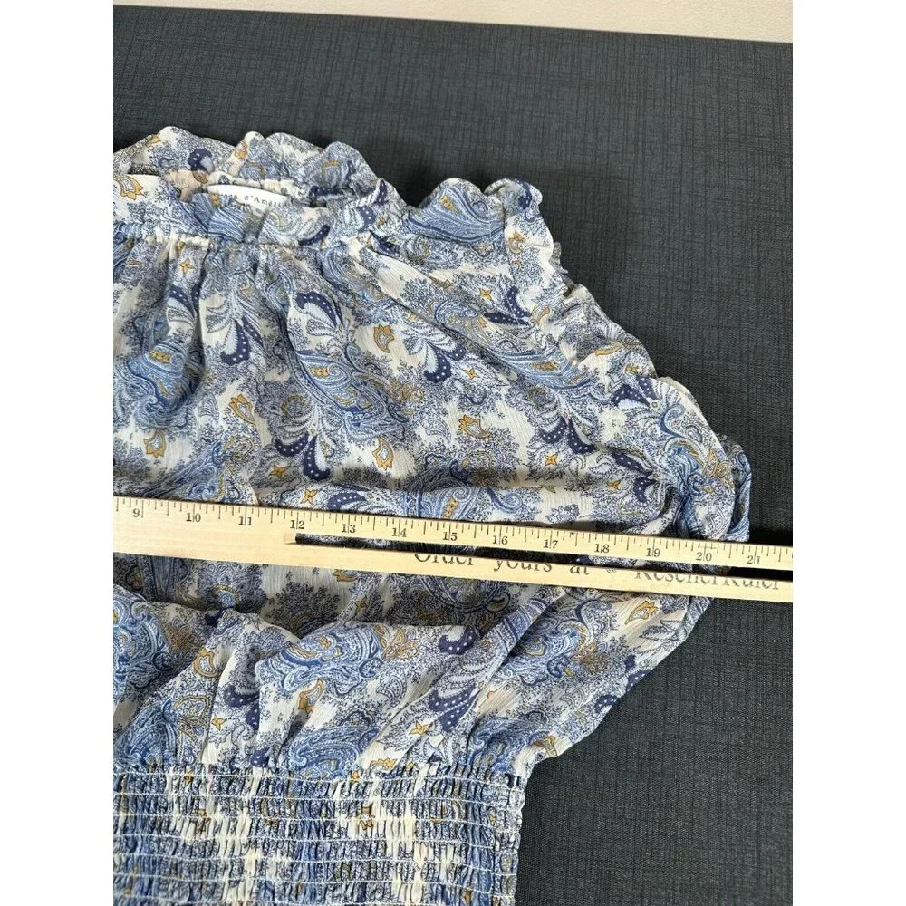 Maison D'Amelie Medium Top Floral Flowy Ruffled Blue Cinch Waist Sleeveless